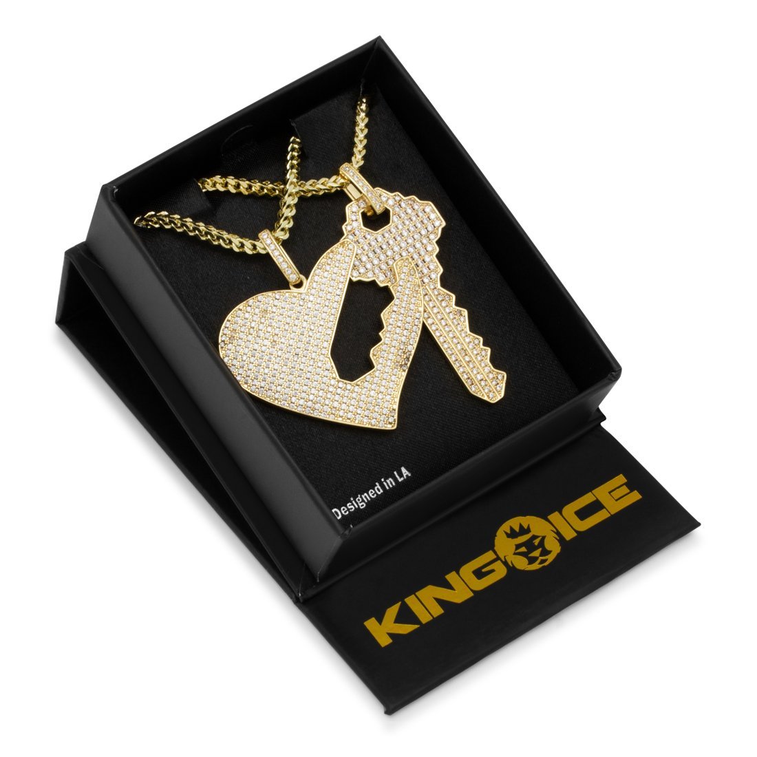 Key to Love Necklace Set in 14K Gold / 2.1" by King Ice