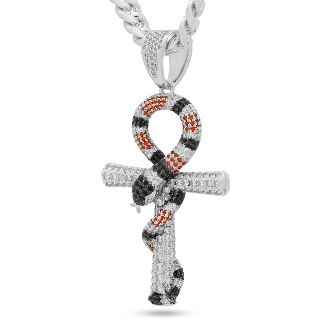 King Snake Ankh Key Necklace in White Gold / 3" by King Ice