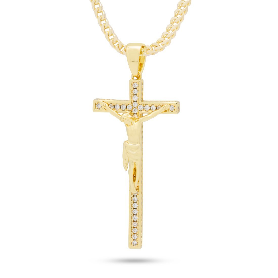 Latin Crucifix Necklace in 14K Gold / 2.1" by King Ice