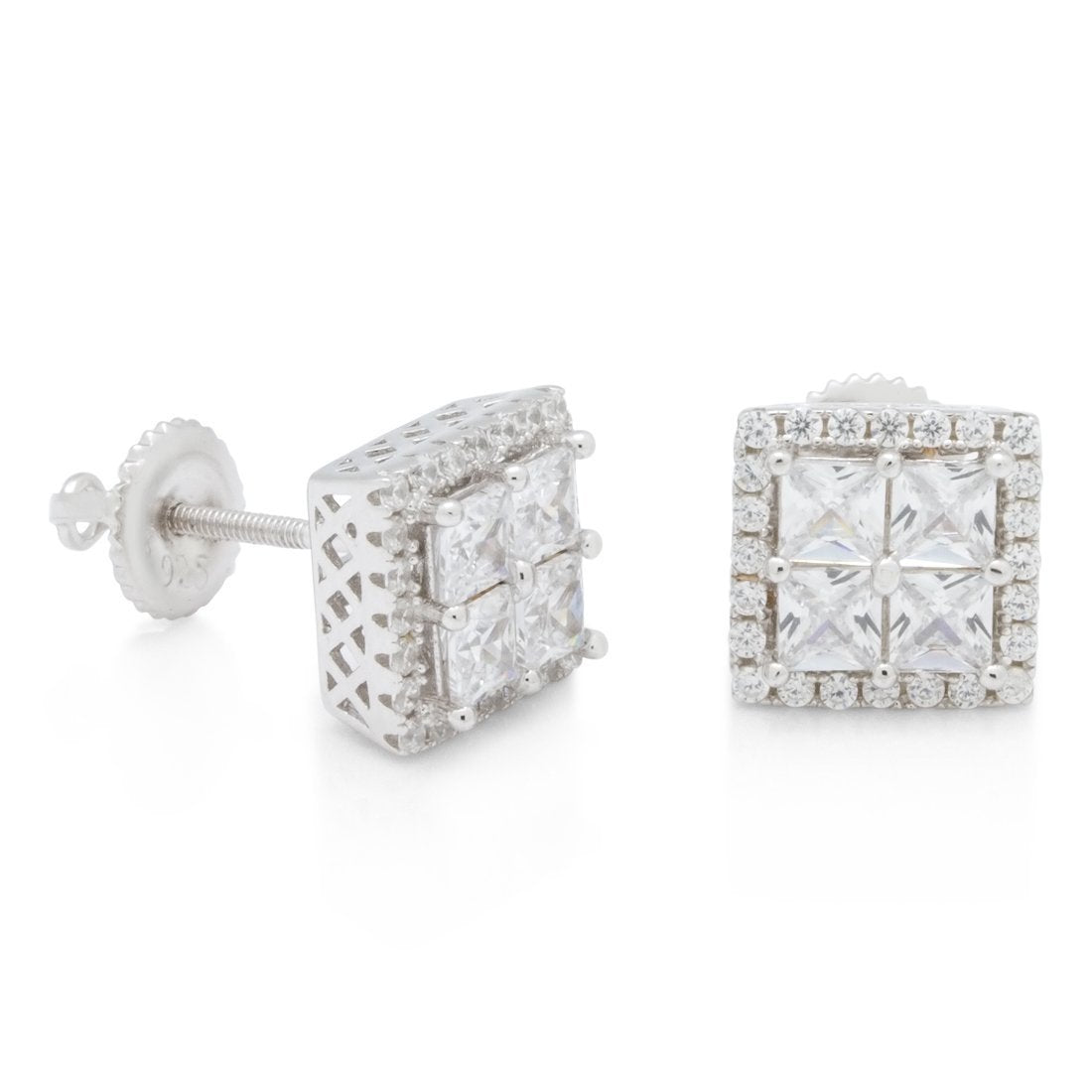 Layered Stud Earrings in Sterling Silver / White Gold / 9mm by King Ice