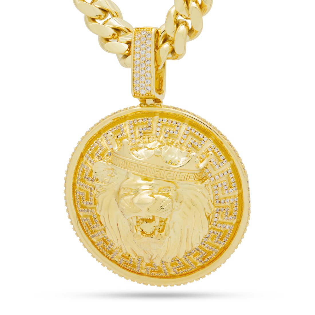 Lion Shield Necklace in 14K Gold / 2.6" by King Ice
