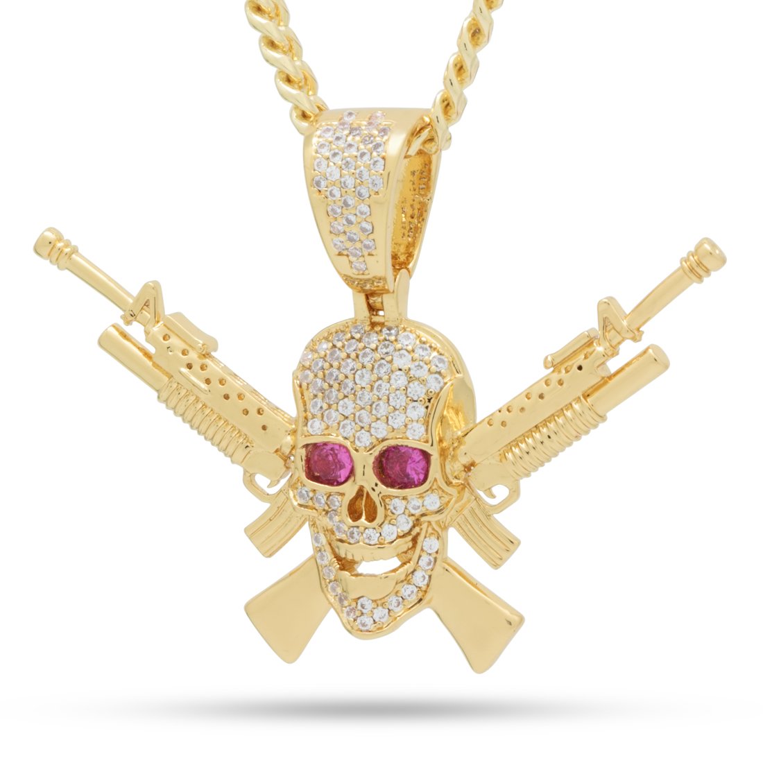 M16 Jolly Roger Necklace in 14K Gold / 1.5" by King Ice