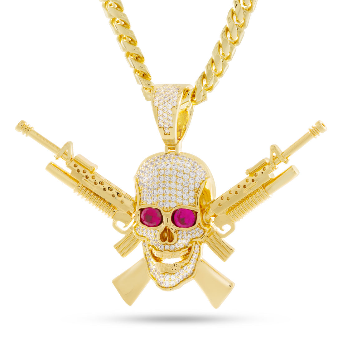 M16 Jolly Roger Necklace in 14K Gold / 2.5" by King Ice