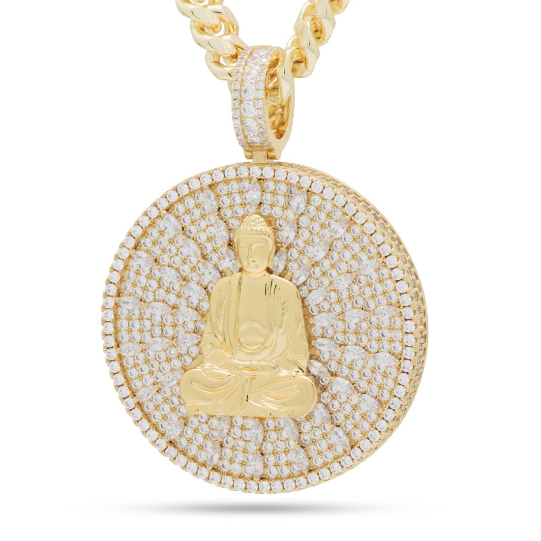 Meditating Buddha Necklace in 14K Gold / 2.5" by King Ice