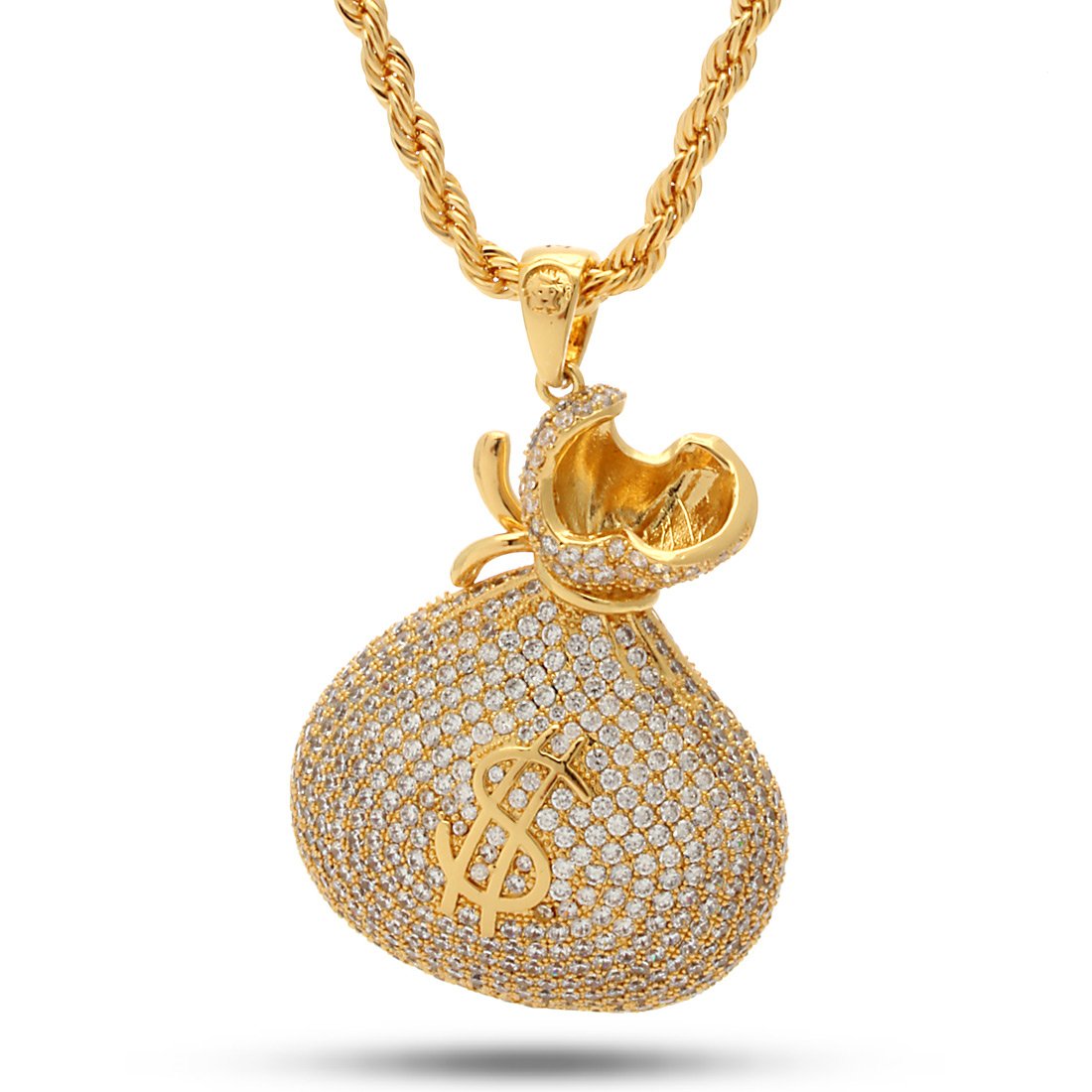 Money Bag Stash Necklace in 14K Gold / 2.3" by King Ice