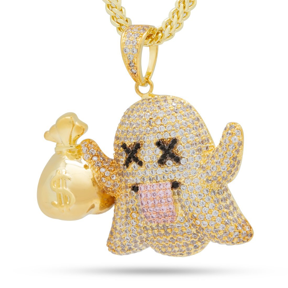 Money Ghost Emoji Necklace in 14K Gold / 1.7" by King Ice