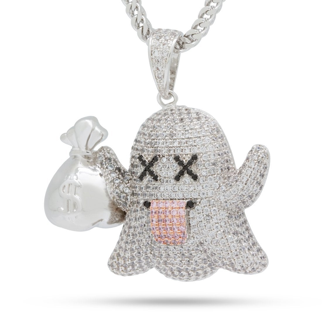 Money Ghost Emoji Necklace in White Gold / 1.7" by King Ice