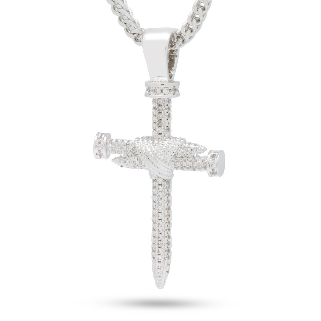 Nail Cross Necklace in White Gold / 2" by King Ice