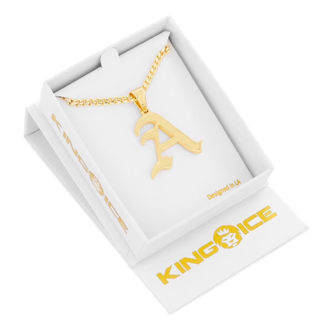 Old English Letter "A" Necklace in 14K Gold / 1.5" by King Ice