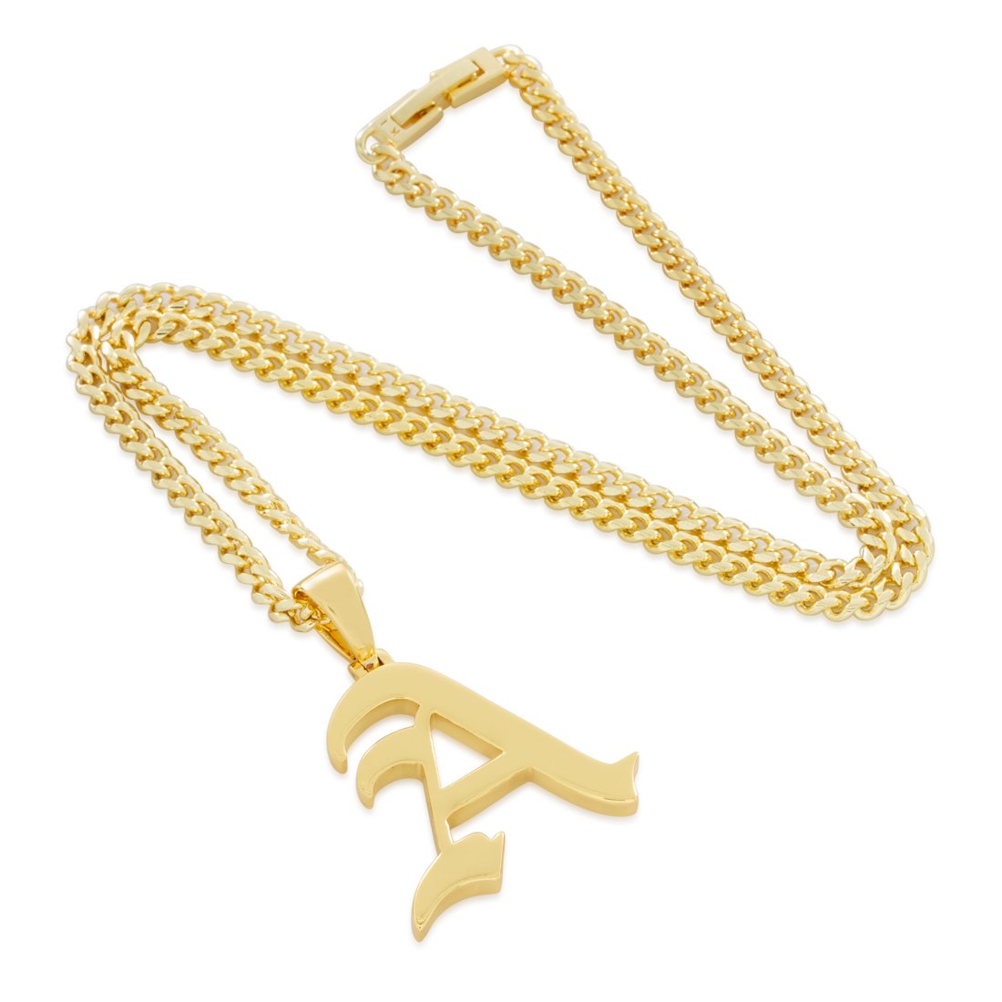 Old English Letter "A" Necklace in 14K Gold / 1.5" by King Ice