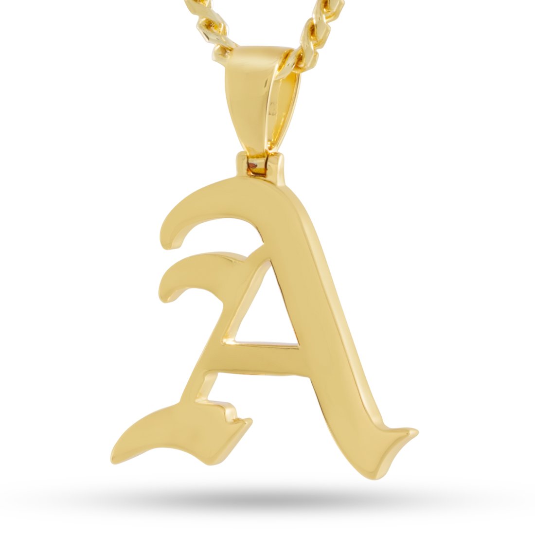 Old English Letter "A" Necklace in 14K Gold / 1.5" by King Ice