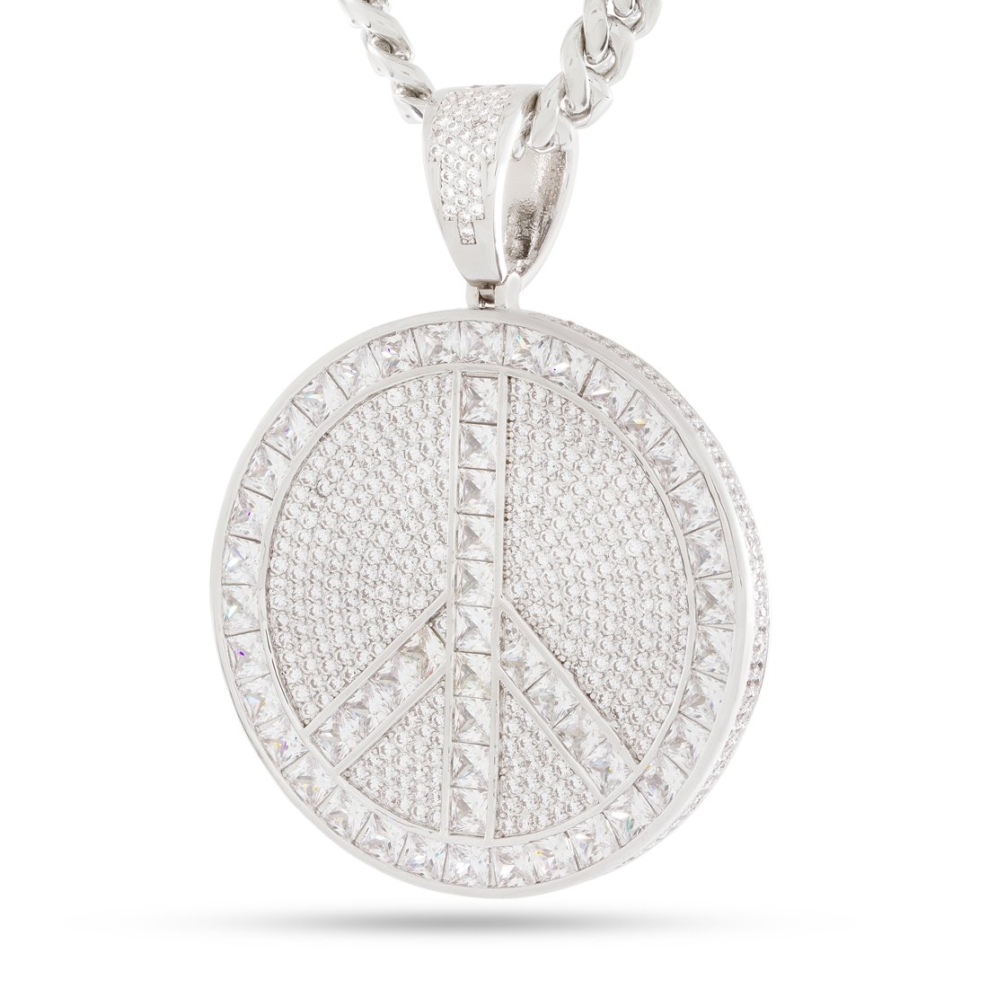 Peace and Love Medallion Necklace in White Gold / 2.2" by King Ice