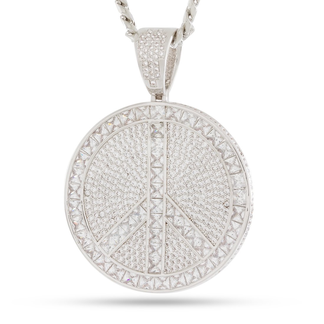 Peace and Love Medallion Necklace in White Gold / 3" by King Ice
