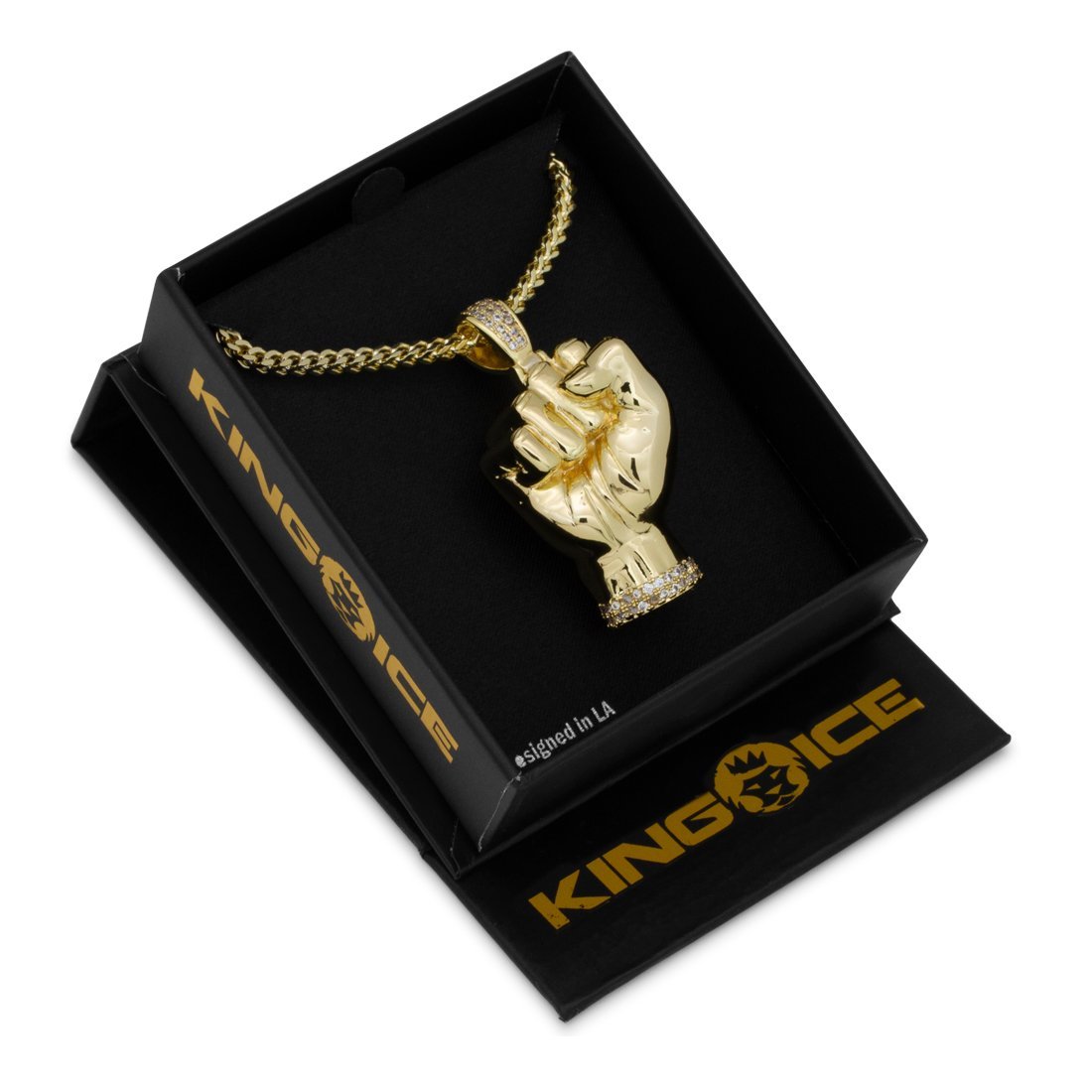 Power Fist Necklace in 14K Gold / 1.8" by King Ice