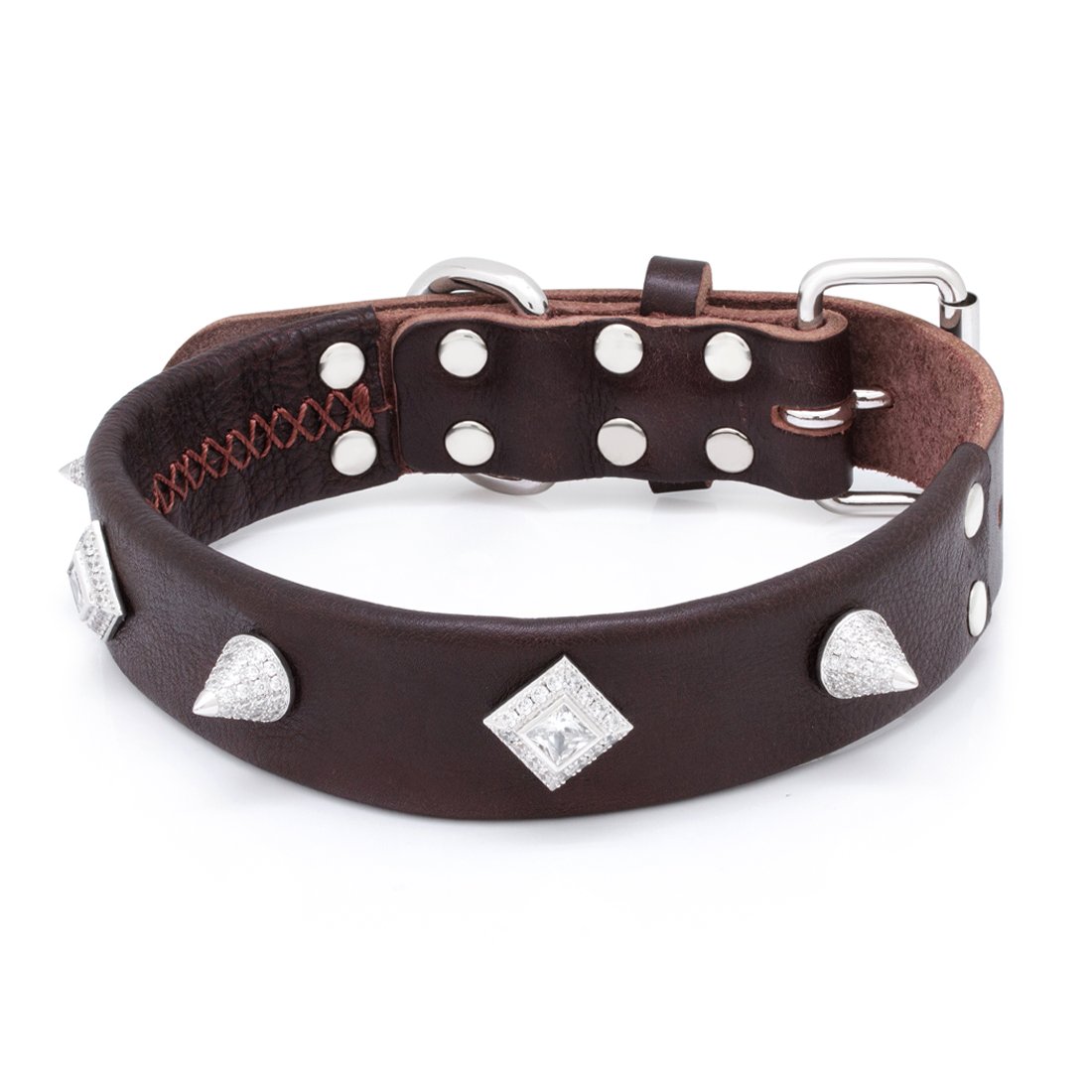 Princess-Cut Spike Iced Dog Collar in White Gold by King Ice
