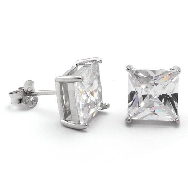Princess-Cut Stud Earrings in Sterling Silver / White Gold / 5mm by King Ice