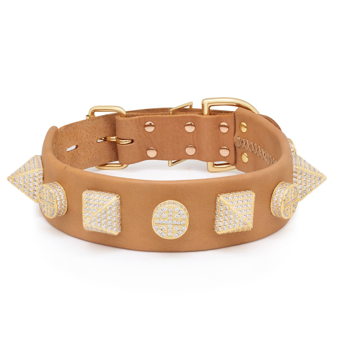 Pyramid Iced Dog Collar in 14K Gold by King Ice