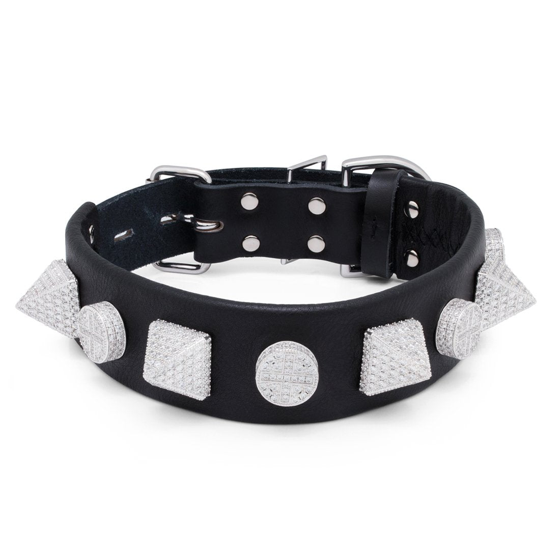 Pyramid Iced Dog Collar in White Gold by King Ice