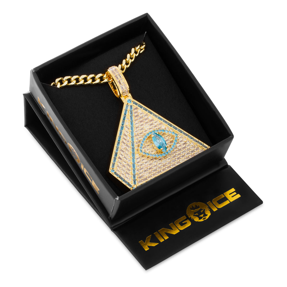 Pyramid of Enlightenment Necklace in 14K Gold / 2.5" by King Ice