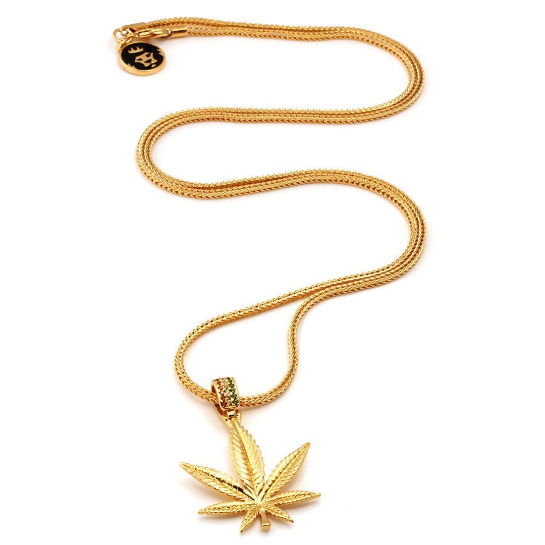 Rasta Weed Leaf Necklace in 14K Gold / 1.7" by King Ice
