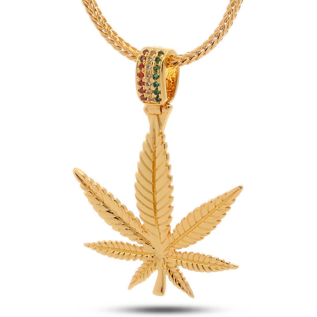 Rasta Weed Leaf Necklace in 14K Gold / 1.7" by King Ice