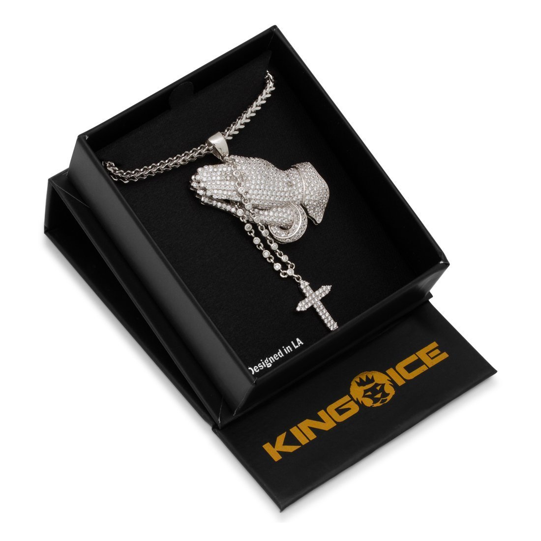 Rosary Praying Hands Necklace in by King Ice