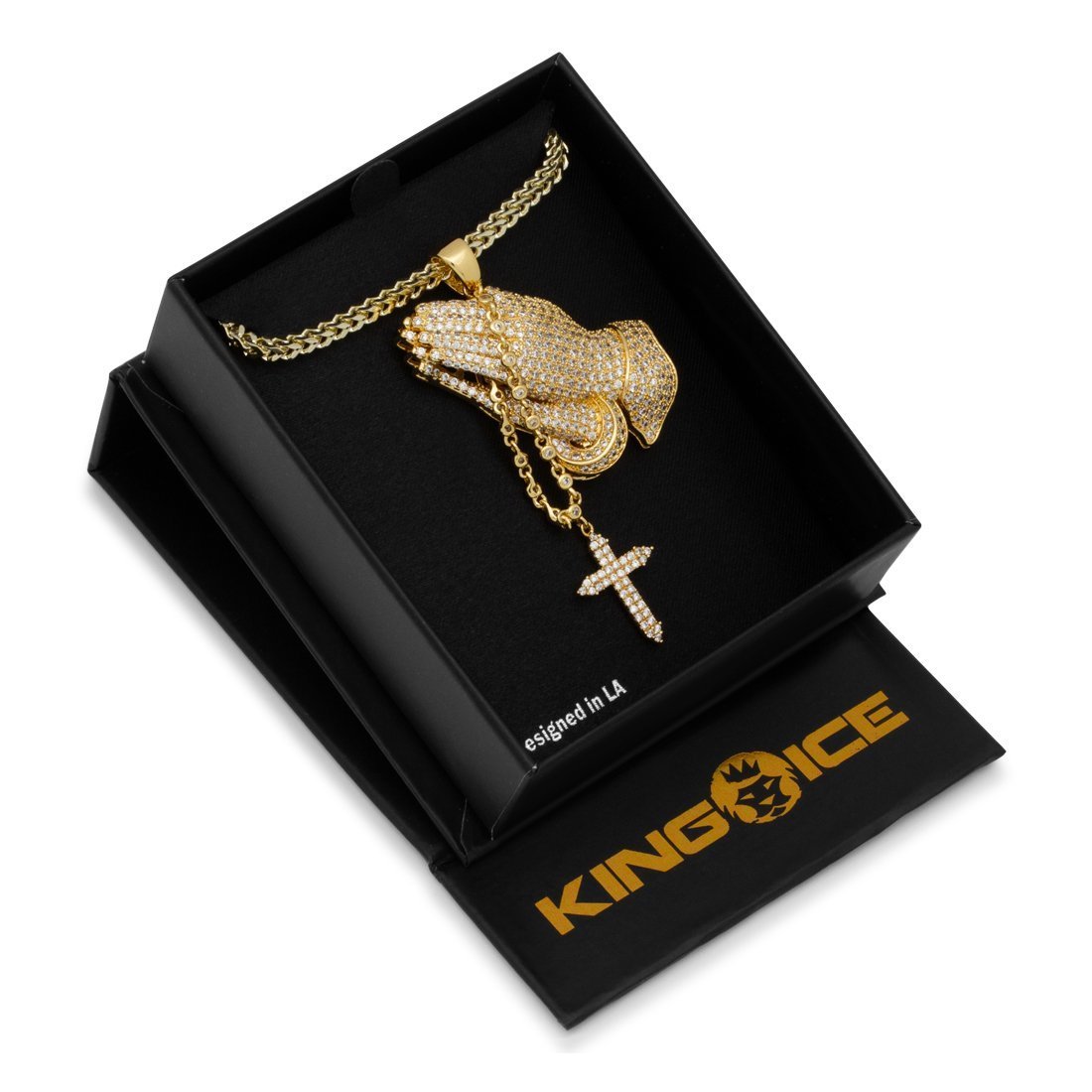 Rosary Praying Hands Necklace in by King Ice