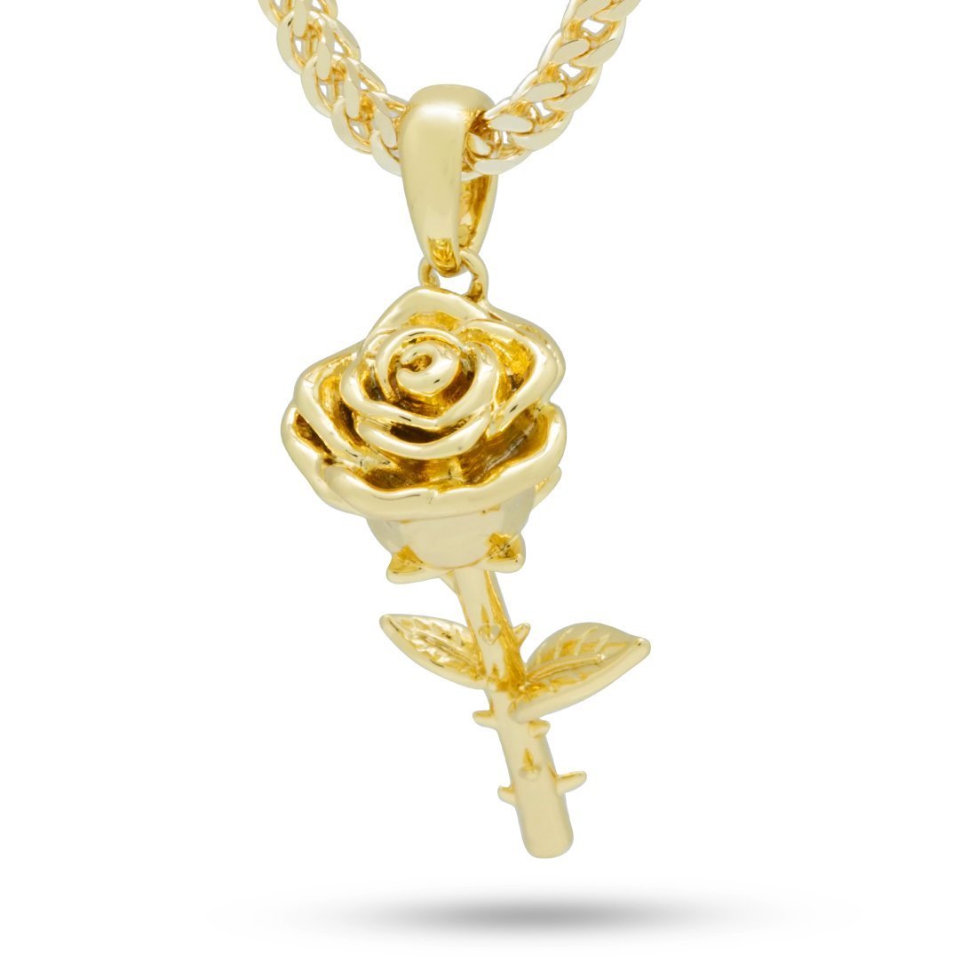 Rose Necklace in 14K Gold / 1.6" by King Ice