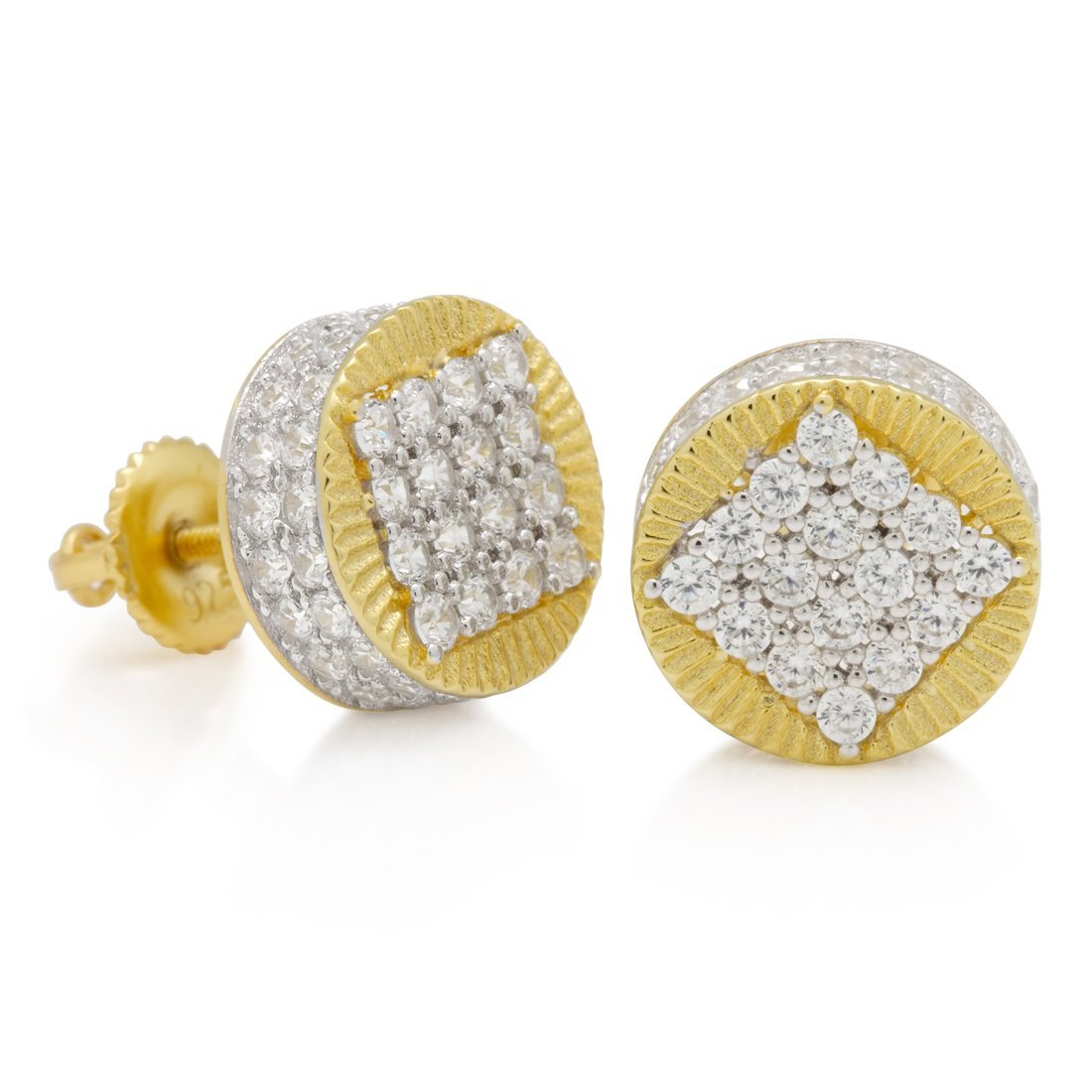 Round Stud Earrings in Sterling Silver / 14K/White Gold / 10mm by King Ice