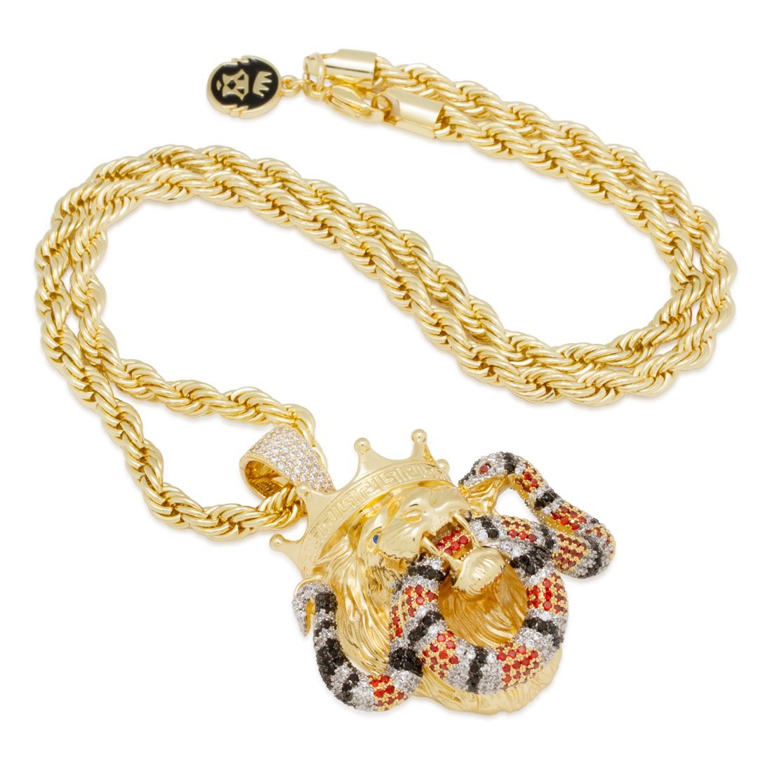 Royal Lion and King Snake Necklace in 14K Gold / 2.5" by King Ice