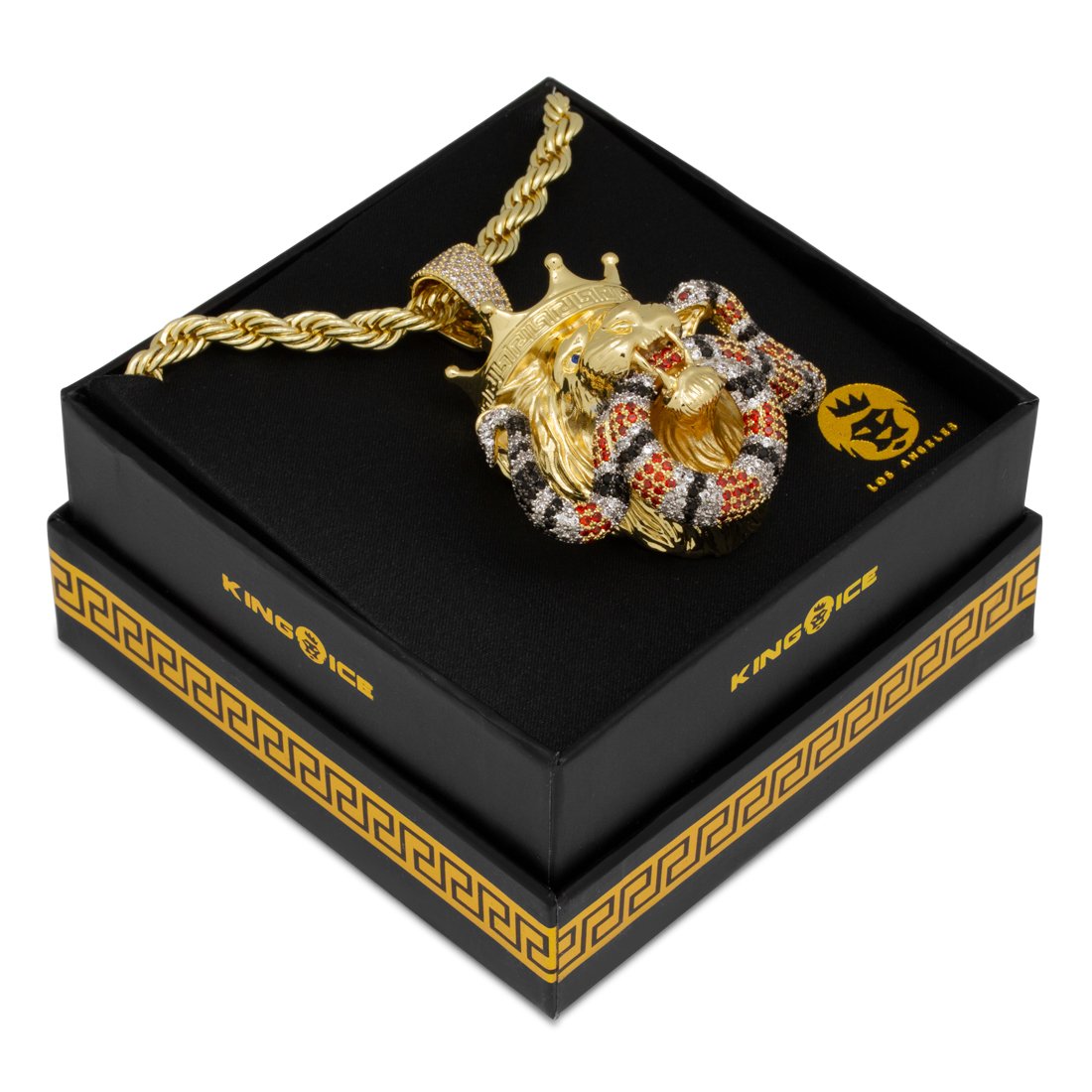Royal Lion and King Snake Necklace in 14K Gold / 2.5" by King Ice