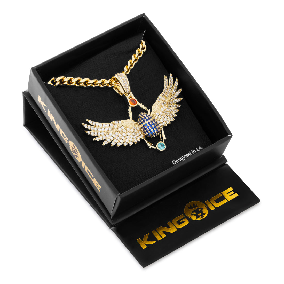 Scarab of Khepri Necklace in 14K Gold / 1.8" by King Ice