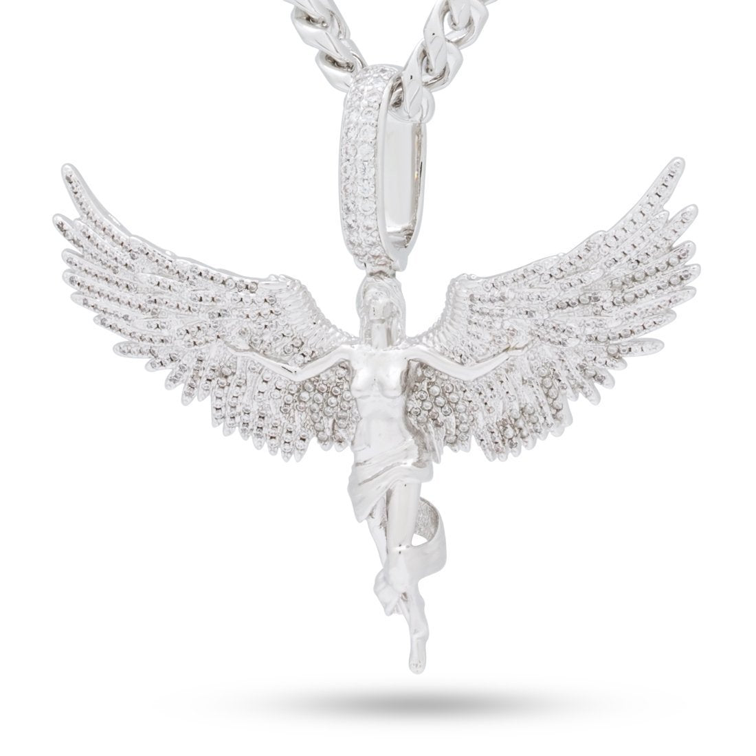 Soaring Angel Necklace in White Gold / 2.8" by King Ice