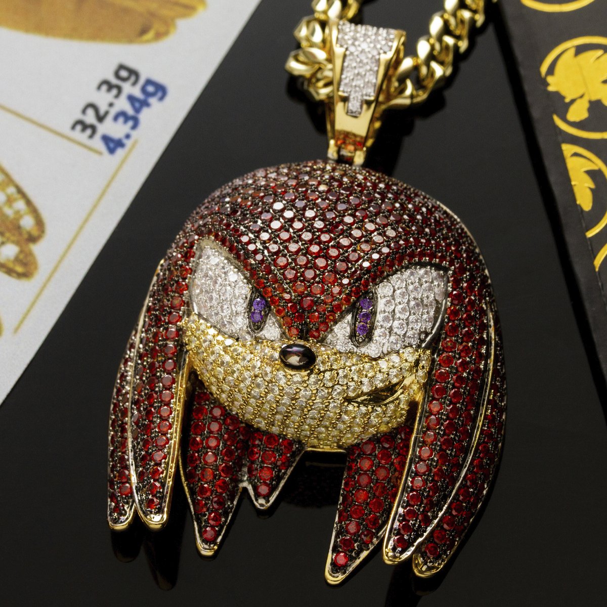 Sonic the Hedgehog x King Ice - Knuckles Necklace in 14K Gold / 2.1" by King Ice