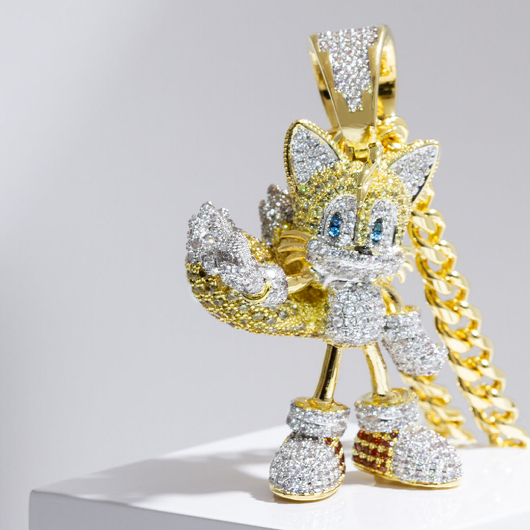 Sonic the Hedgehog x King Ice - Flying Tails Necklace in 14K Gold / 2.2" by King Ice