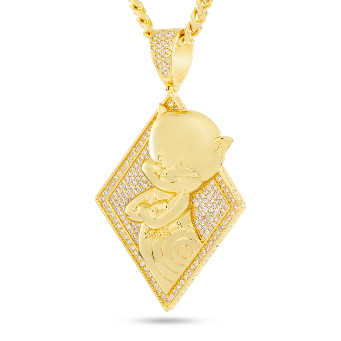 Space Jam x King Ice - Porky Pig Necklace in 14K Gold / 2.7" by King Ice