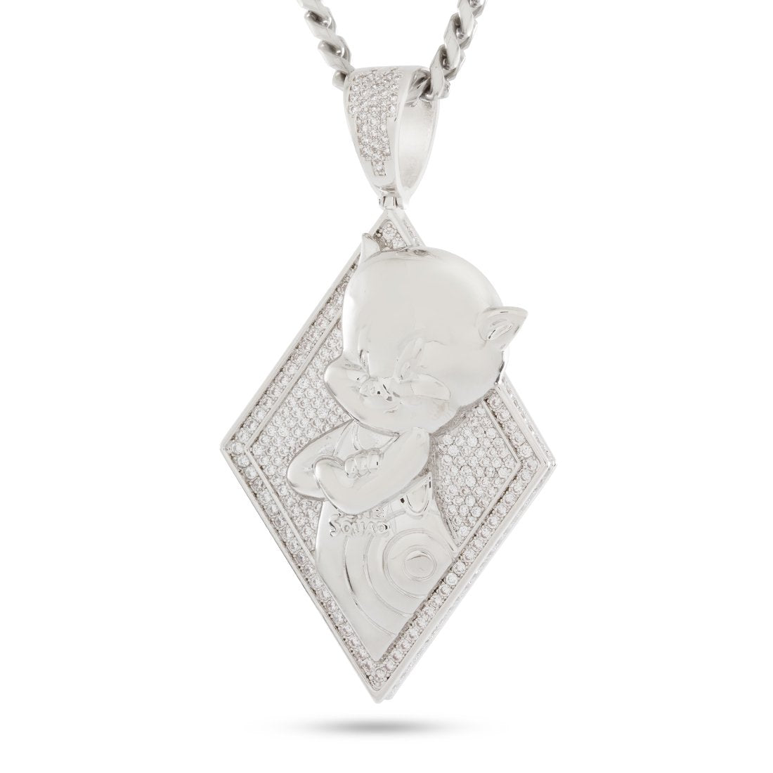 Space Jam x King Ice - Porky Pig Necklace in White Gold / 2.7" by King Ice