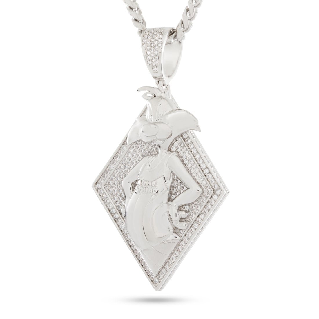 Space Jam x King Ice - Sylvester the Cat Necklace in White Gold / 2.7" by King Ice