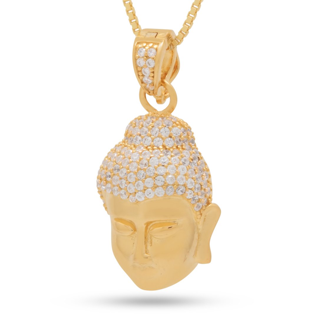 Sterling Silver Awake Buddha Necklace in 14K Gold / 1.3" by King Ice