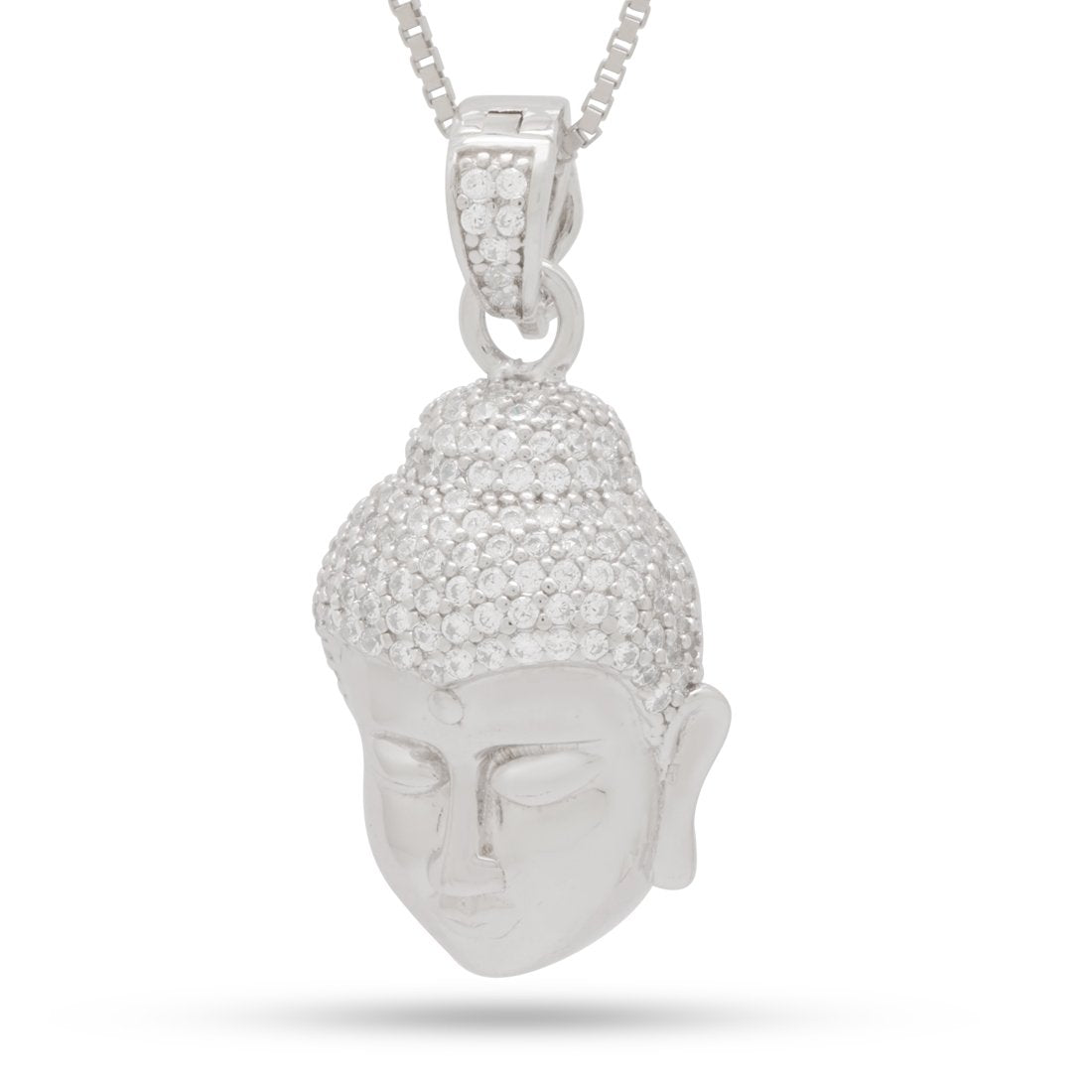 Sterling Silver Awake Buddha Necklace in White Gold / 1.3" by King Ice