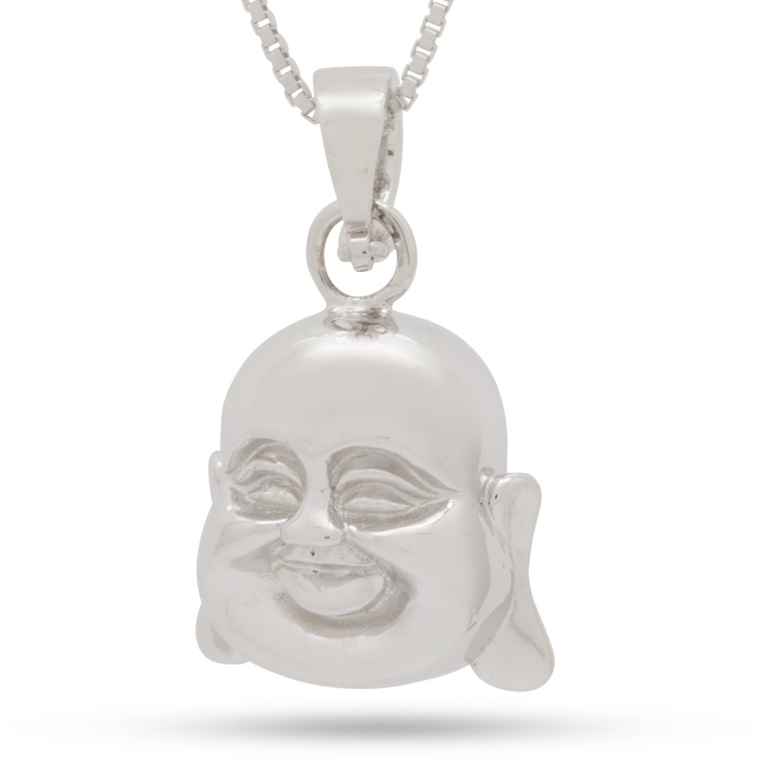 Sterling Silver Buddha of Perception Necklace in White Gold / 1.1" by King Ice