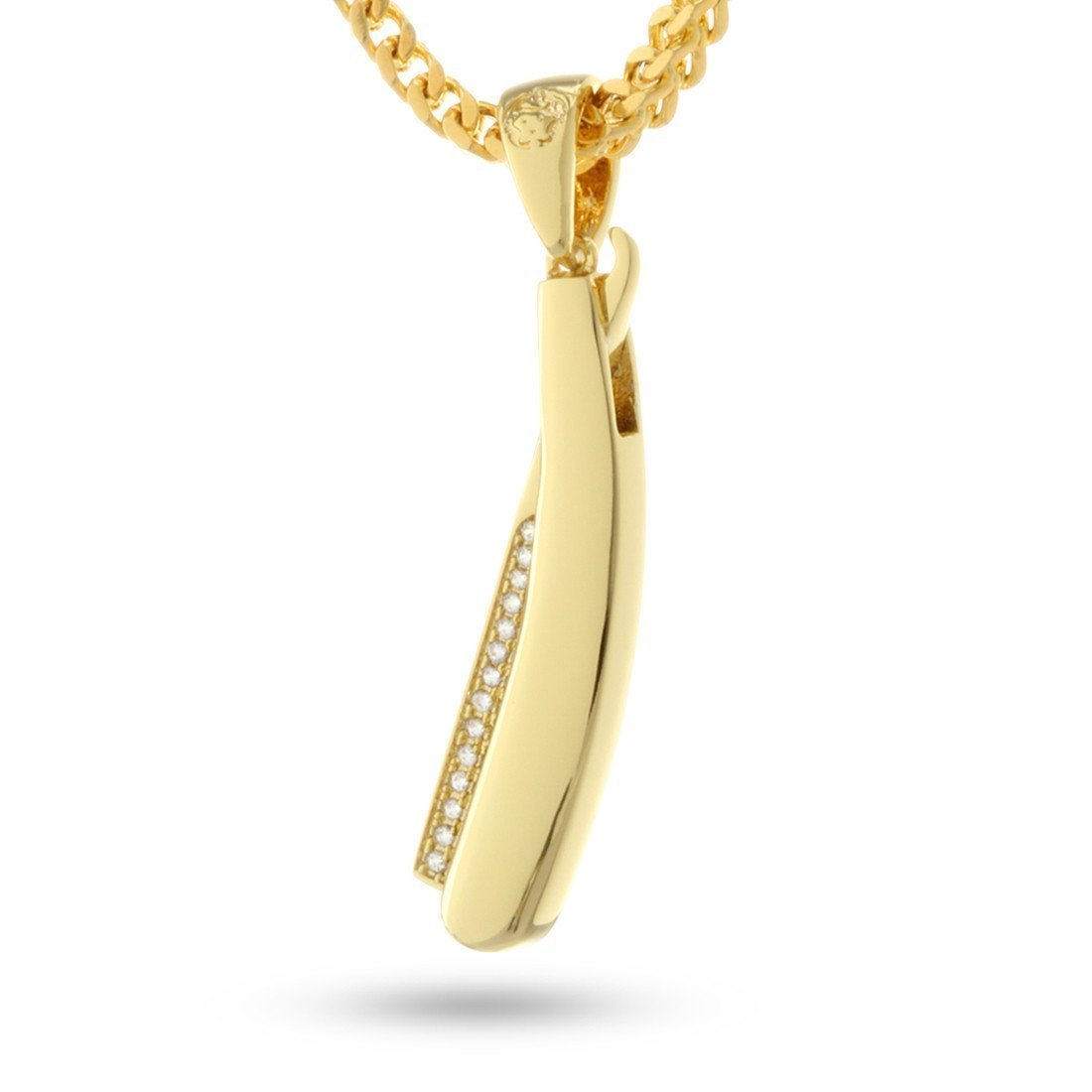 Straight RZR Barber Shop Necklace in 14K Gold / 1.6" by King Ice