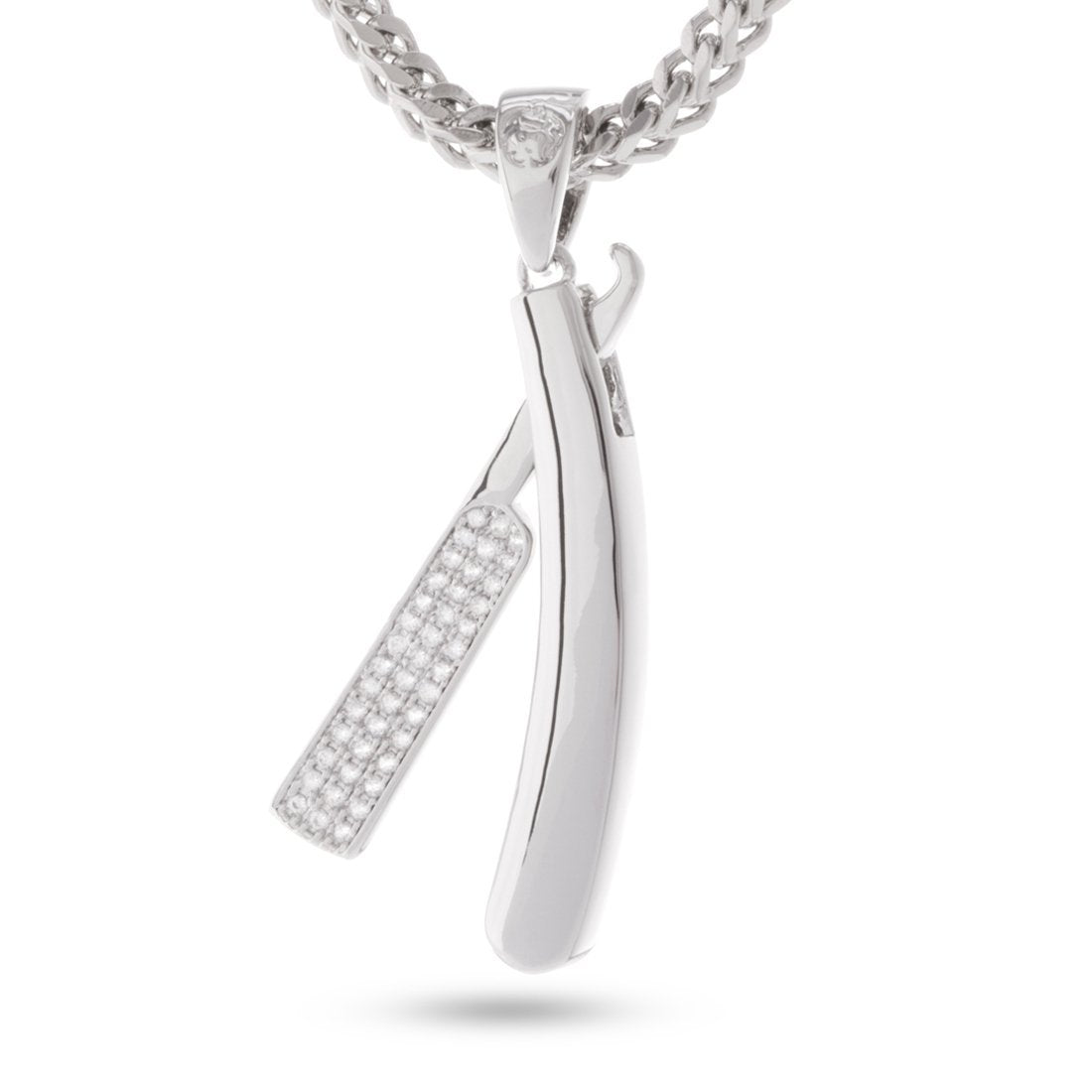 White Gold Straight RZR Barber Shop Necklace NKX12019-Silver
