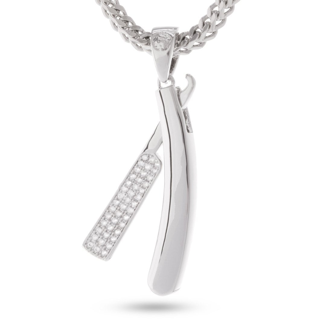 Straight RZR Barber Shop Necklace in White Gold / 1.6" by King Ice