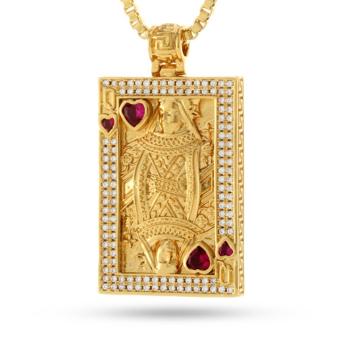 Suicide King and Queen of Hearts Necklace in 14K Gold / 1.8" by King Ice