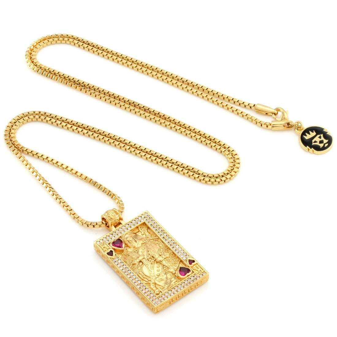 Suicide King and Queen of Hearts Necklace in 14K Gold / 1.8" by King Ice