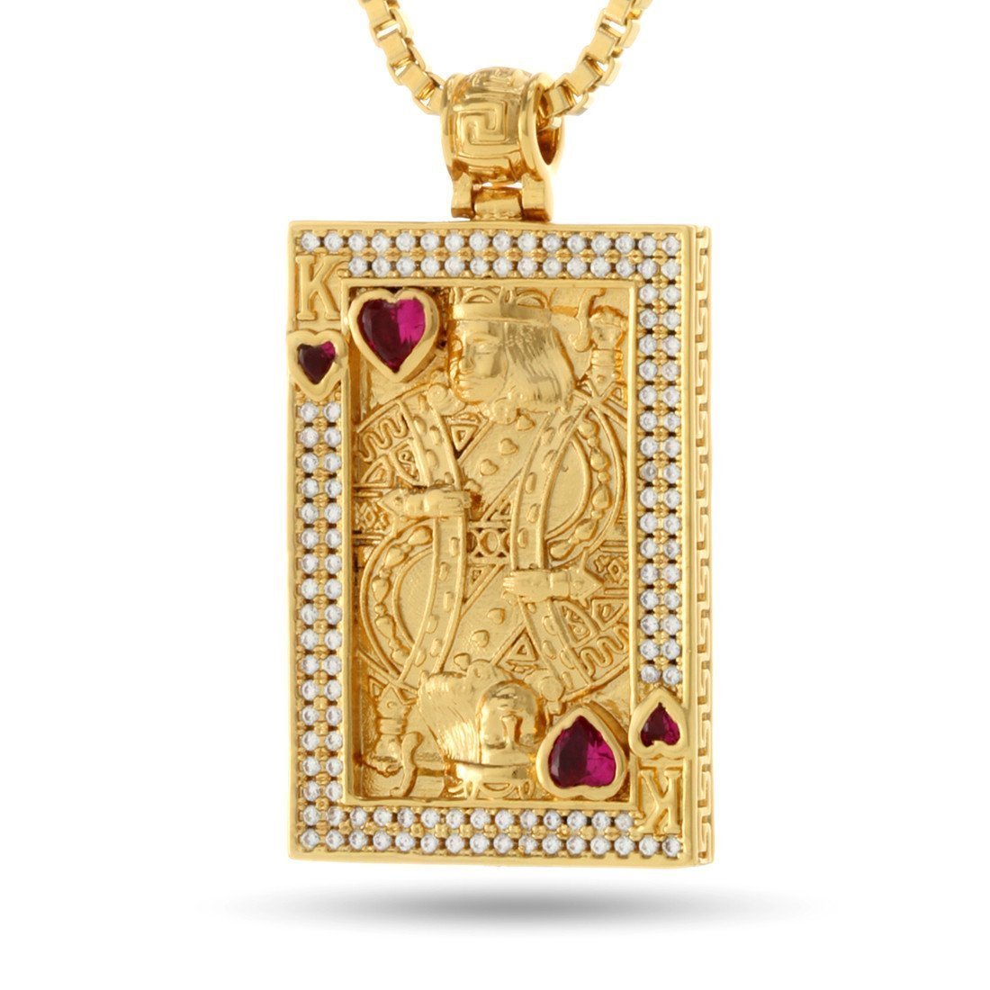 Suicide King and Queen of Hearts Necklace in 14K Gold / 1.8" by King Ice