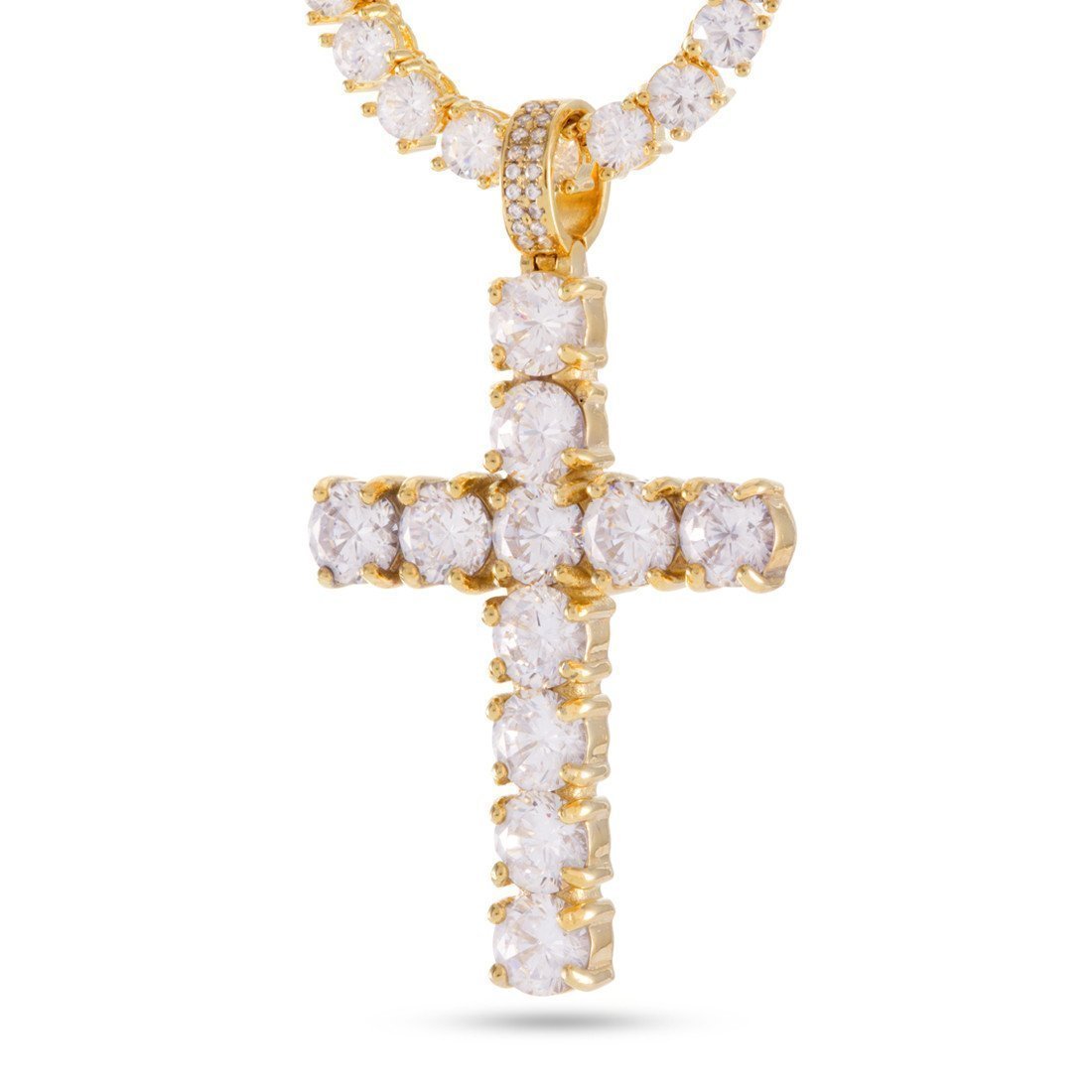 Tennis Cross Necklace in 14K Gold / 2.2" by King Ice