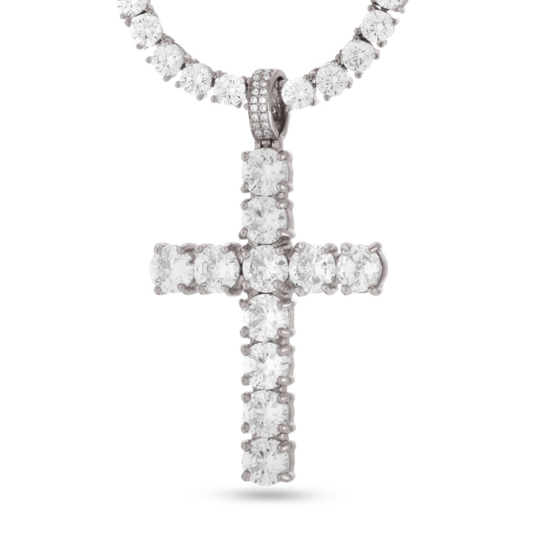Tennis Cross Necklace in White Gold / 2.2" by King Ice