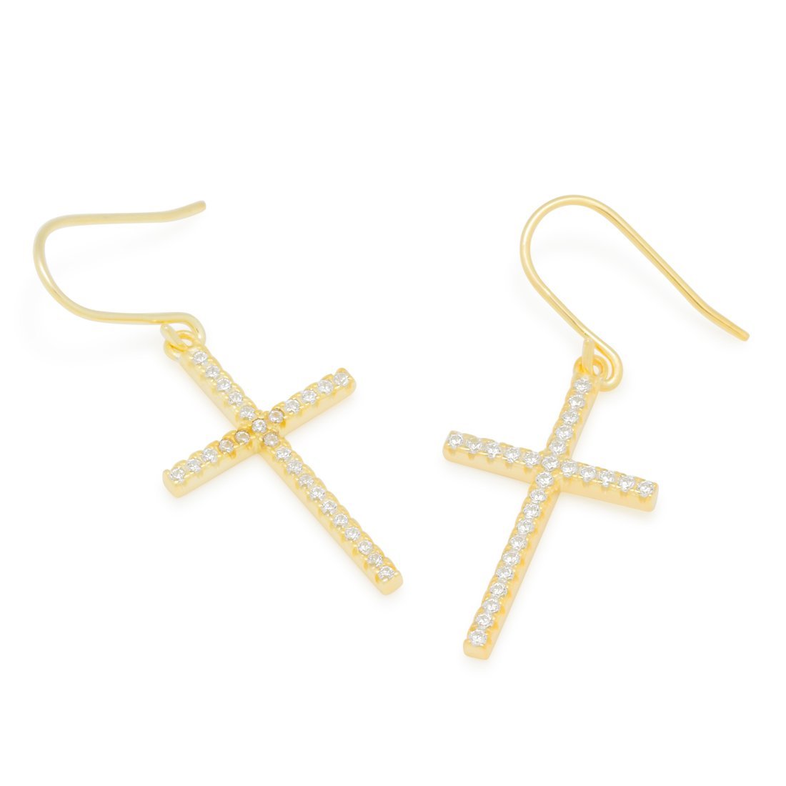 Thin Hanging Cross Earrings in Sterling Silver / 14K Vermeil / 1" by King Ice